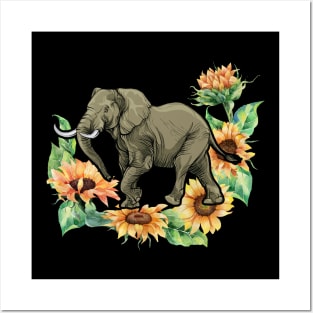 Sunflower Elephant Gift Posters and Art